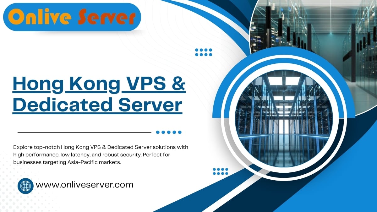 A promotional banner for Hong Kong VPS & Dedicated Server Hosting, featuring a data center image and a call-to-action.