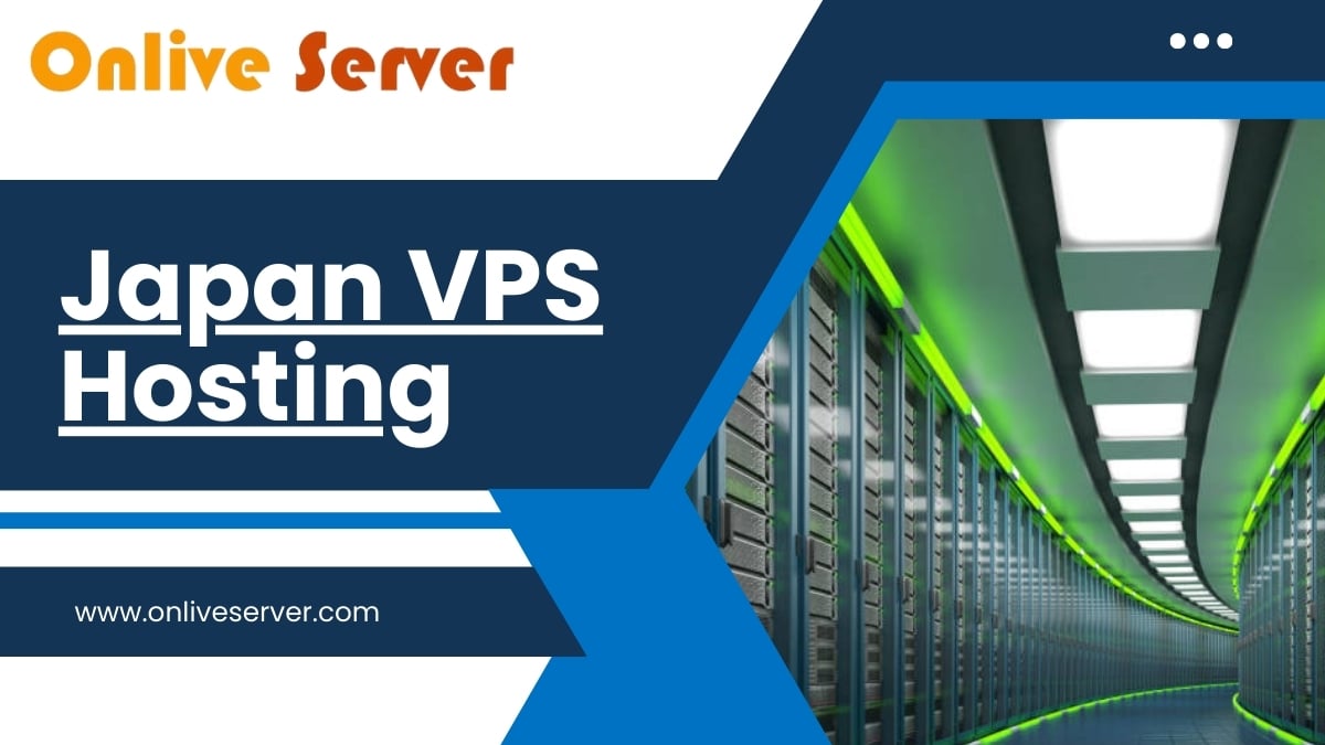 A promotional banner for Japan VPS Hosting by Onlive Server featuring a modern data center.