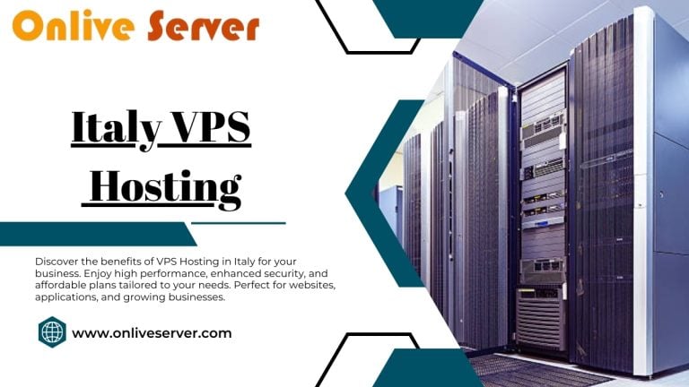 A promotional banner for Italy VPS Hosting, featuring a data center image and a call-to-action.