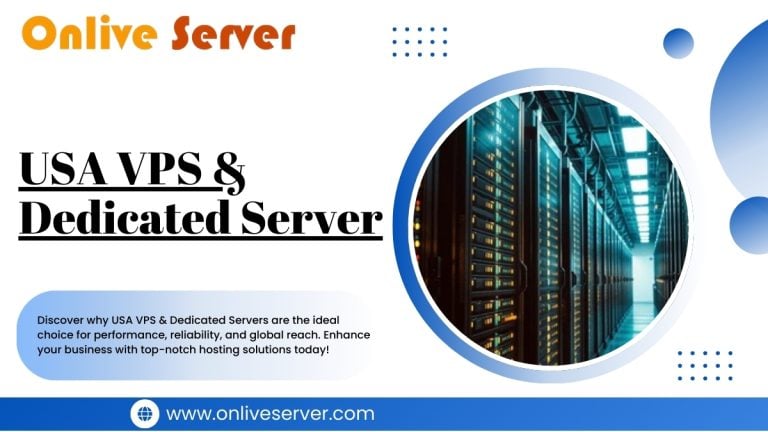 A promotional banner for USA VPS & Dedicated Server Hosting, featuring a data center image and a call-to-action.