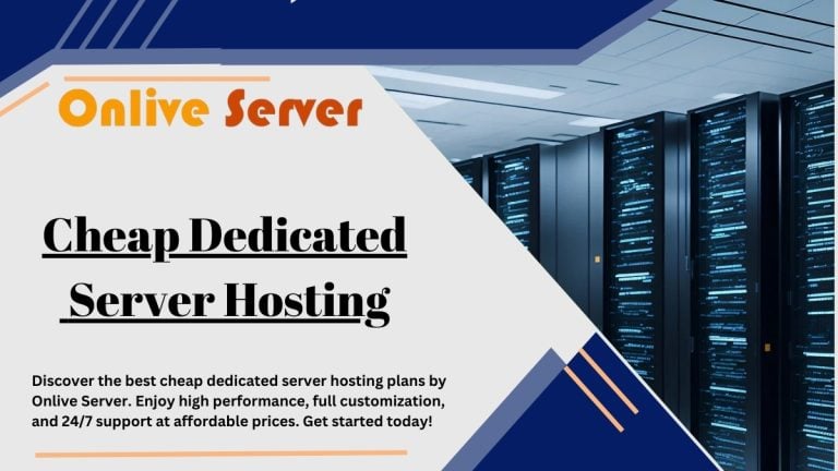 A promotional banner for cheap dedicated server hosting, featuring a data center image and a call-to-action.