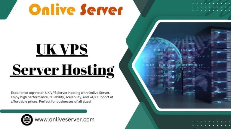 A promotional banner for UK VPS Server Hosting, featuring an image of a server room with digital data patterns and a call-to-action.