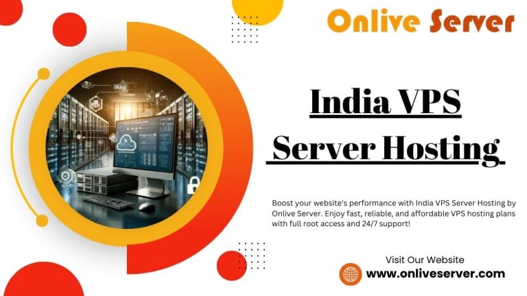 A promotional banner for India VPS Server Hosting, featuring a computer with a server data center background and cloud symbols.