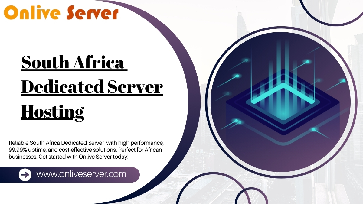 A promotional banner for South Africa Dedicated Server Hosting, featuring an abstract server image and a call-to-action.