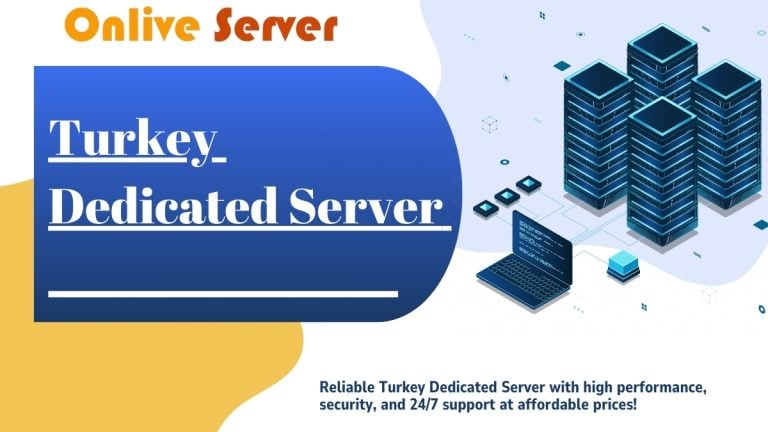 Turkey Dedicated Server Hosting with modern server setup and a laptop interface.