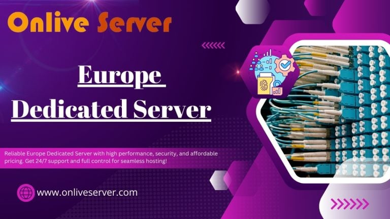 Europe Dedicated Server Hosting banner showcasing network cables and advanced hosting icons.