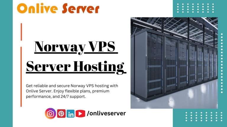 Onlive Server Norway VPS Server Hosting promotional banner featuring a modern data center with server racks and a clean, professional design.