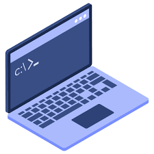 Isometric illustration of a laptop with a command-line interface