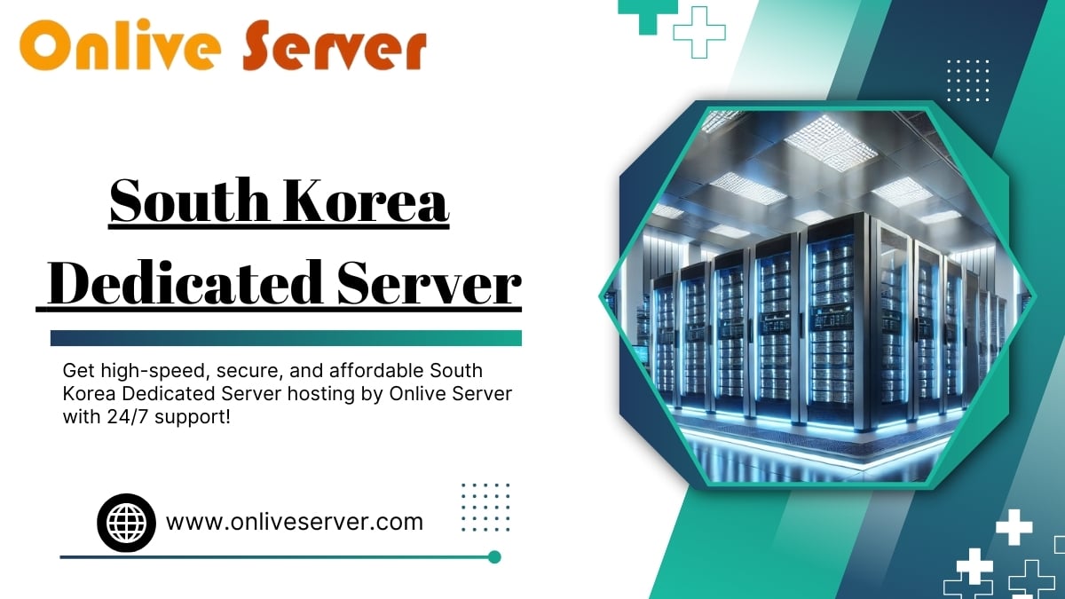 A promotional banner for South Korea Dedicated Server Hosting, featuring a server room image and a call-to-action.