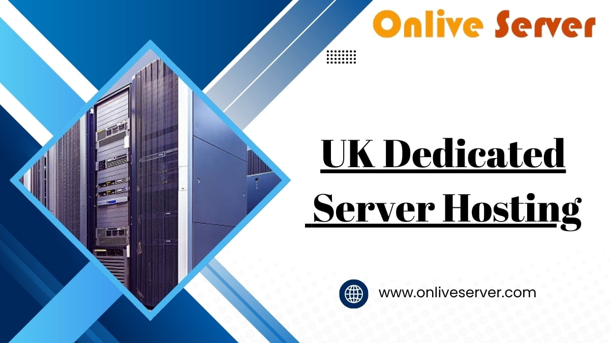 A promotional banner for UK Dedicated Server Hosting featuring a data center image