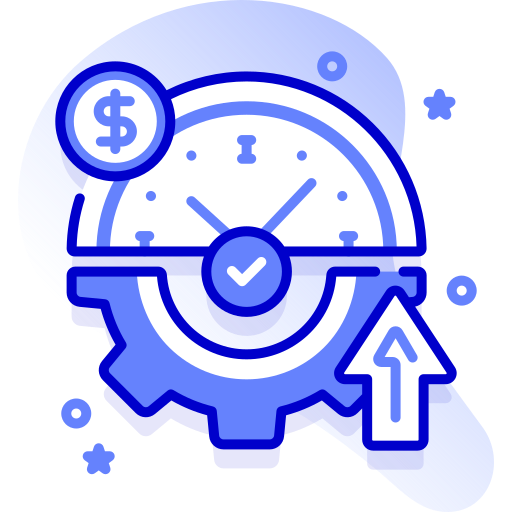 A stylized illustration showing a speedometer with a dollar sign, a check mark, and an upward arrow, symbolizing efficiency and profitability.