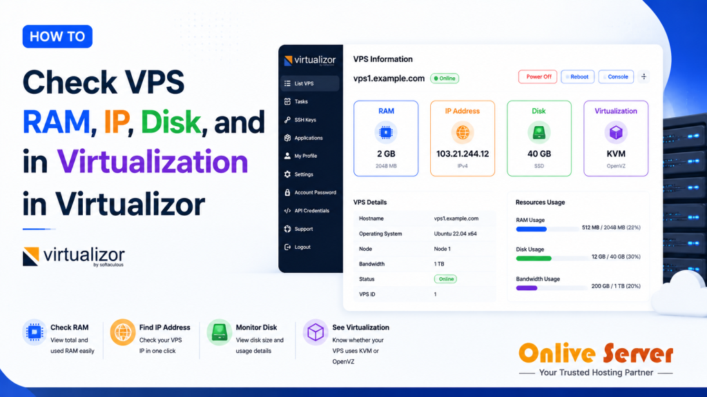 How to Check VPS RAM, IP, Disk, and Virtualization in Virtualizor