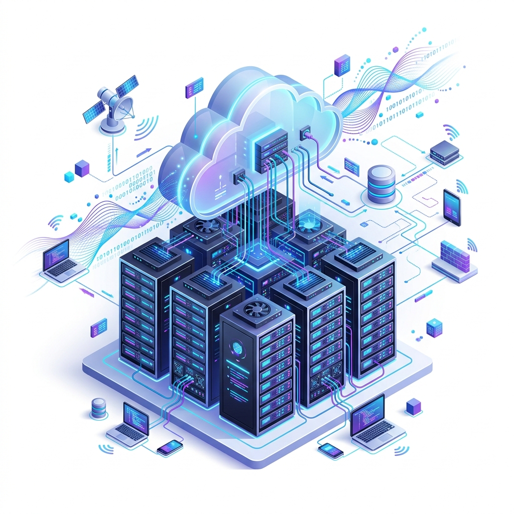 Cloud Hosting Database Network Servers Illustration