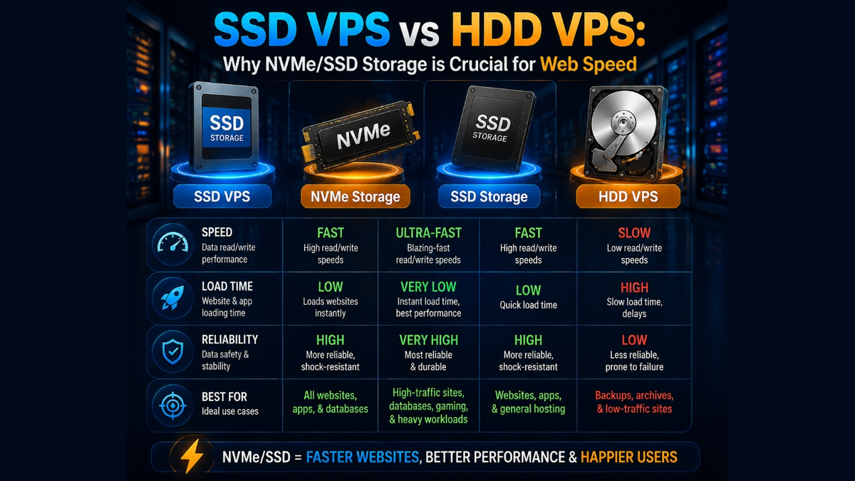 SSD VPS vs HDD VPS: Why NVMe/SSD Storage is Crucial for Web Speed featured image - Onlive Server