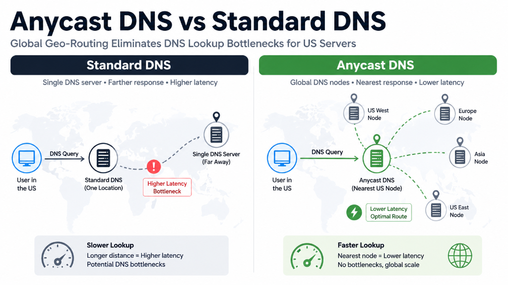 Anycast DNS vs Standard DNS Global Geo-Routing Architecture for US Servers