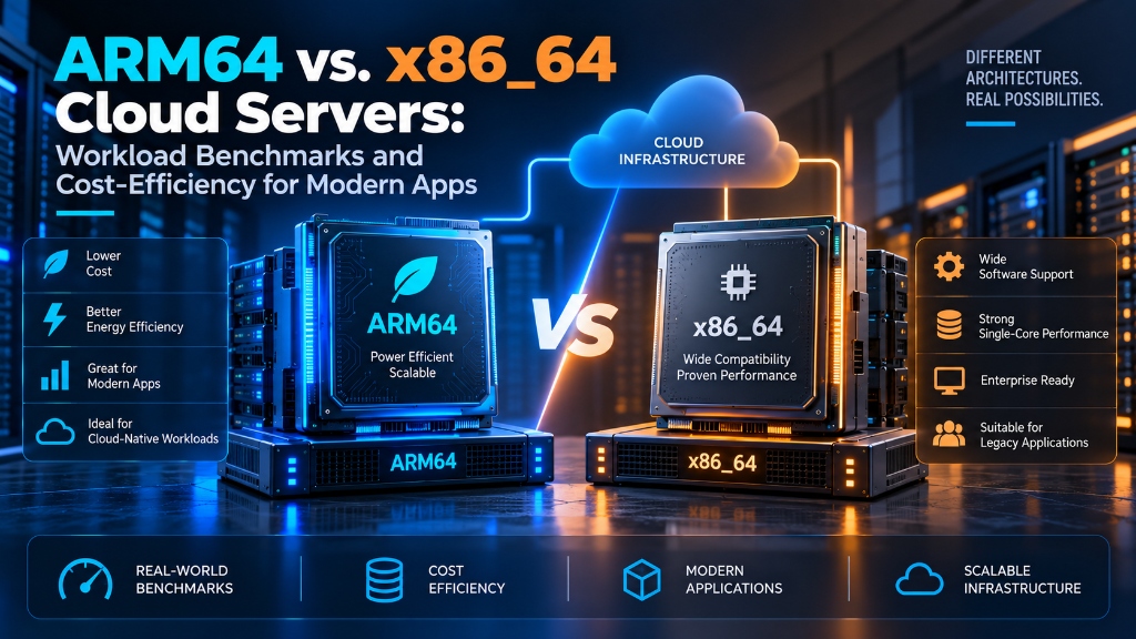 ARM64 vs x86_64 Cloud Servers Workload Benchmarks and Cost-Efficiency for Modern Apps