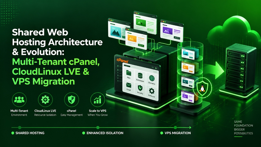 Shared Web Hosting Architecture - Multi-Tenant cPanel Dashboard, CloudLinux LVE Isolation, and VPS Migration Path