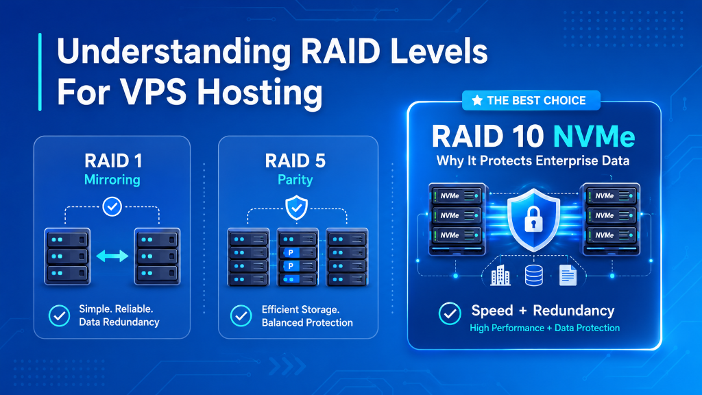 Understanding RAID Levels for VPS Hosting RAID 1 vs RAID 5 vs RAID 10 NVMe