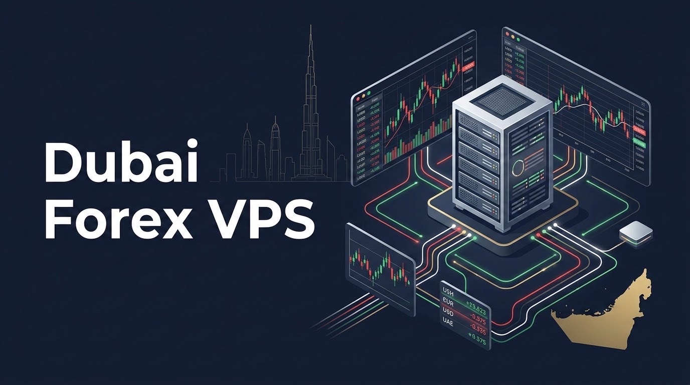 Low-latency Forex trading setup running MetaTrader 5 on a Windows VPS connected directly to financial brokers in Dubai