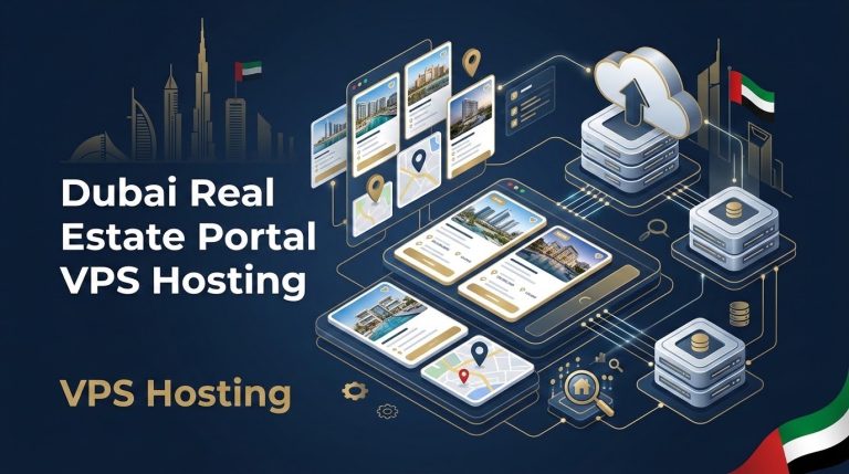 High-traffic real estate portal infrastructure showing Redis image caching and database indexing designed for Dubai property portals