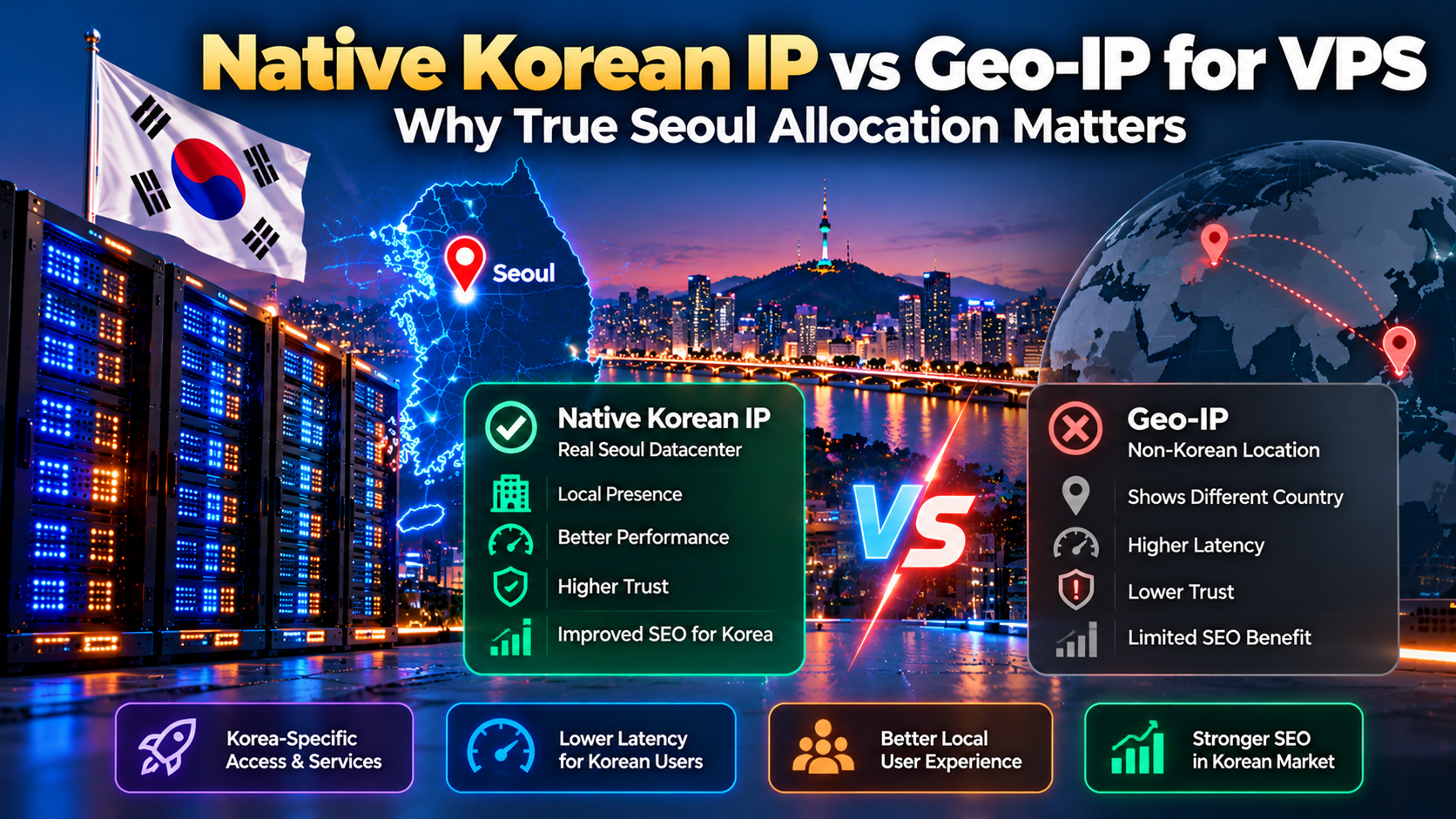 Native Korean IP address validation diagram contrasting APNIC Seoul allocations against remapped foreign subnets