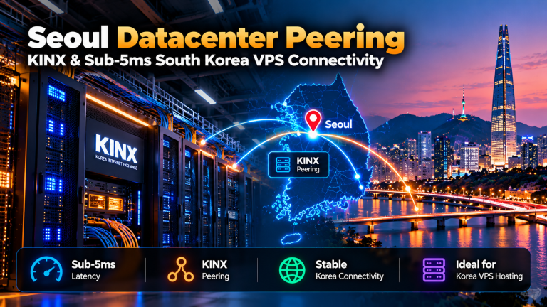 Seoul datacenter network peering topology showing KINX internet exchange and direct Tier-1 telecom interconnects