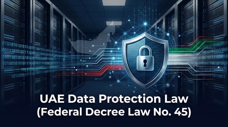 Data sovereignty compliance checklist illustrating in-country storage requirements under UAE Federal Decree Law No 45