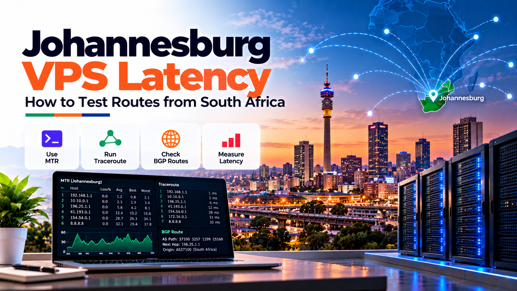 Johannesburg VPS latency testing and round-trip fiber routing benchmarks across South African metros