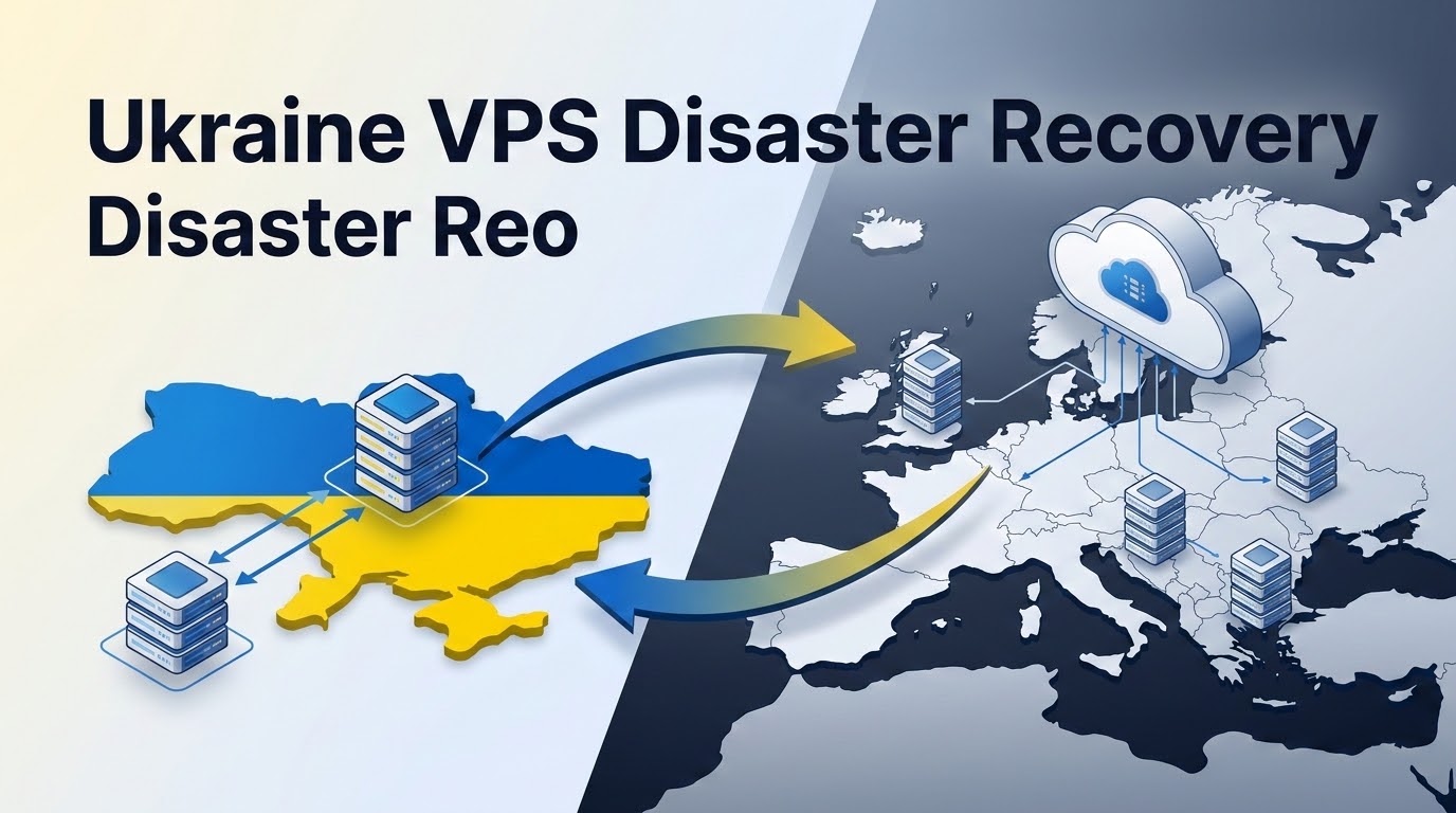 Disaster recovery failover diagram demonstrating automated real-time replication between Eastern European servers and Western cloud nodes